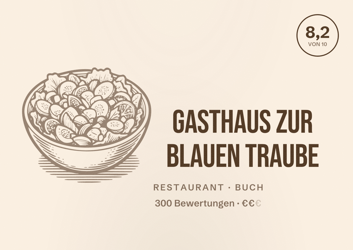 Illustriertes Poster von Gasthaus Zur blauen Traube, Restaurant in Buch: Bewertung 8,2 von 10 aus 300 Bewertungen, Preisniveau €€