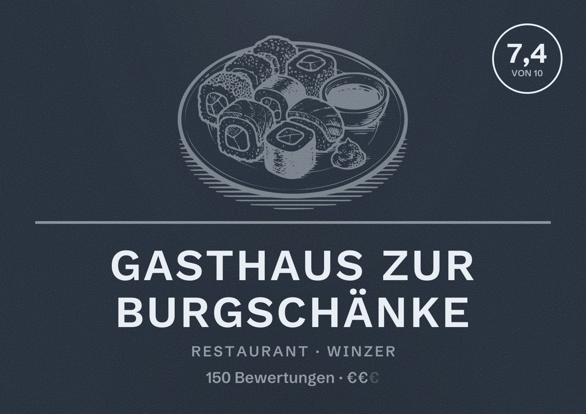 Illustriertes Poster von Gasthaus Zur Burgschänke, Restaurant in Winzer: Bewertung 7,4 von 10 aus 150 Bewertungen, Preisniveau €€