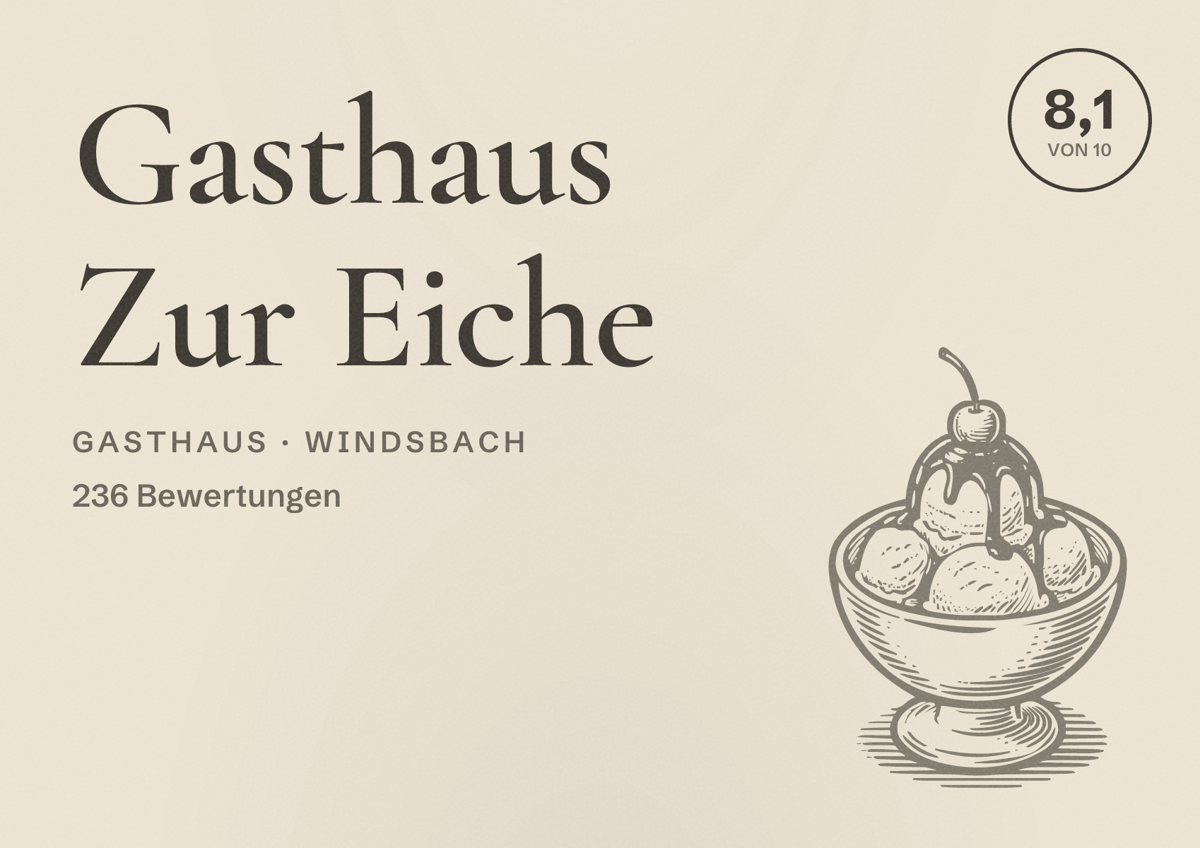 Illustriertes Poster von Gasthaus Zur Eiche, Gasthaus in Windsbach: Bewertung 8,1 von 10 aus 236 Bewertungen