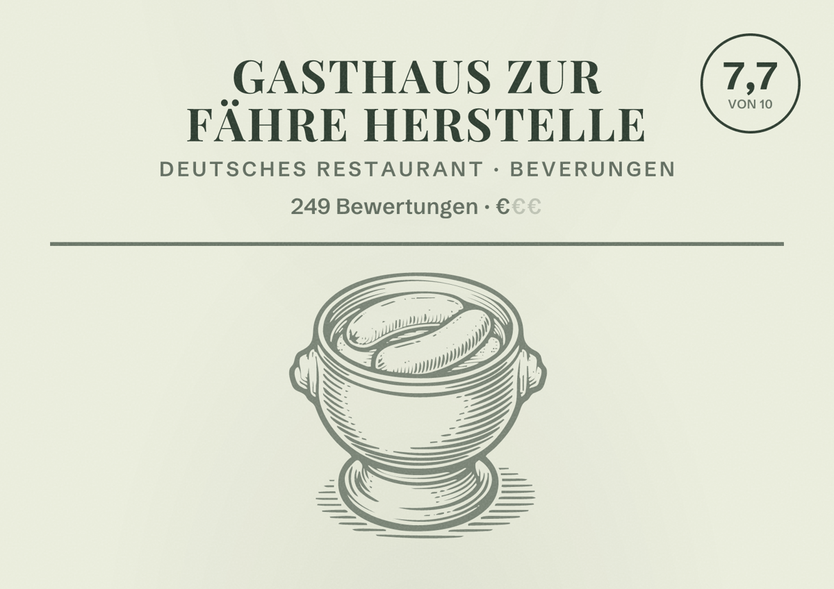 Illustriertes Poster von Gasthaus zur Fähre Herstelle, Deutsches Restaurant in Beverungen: Bewertung 7,7 von 10 aus 249 Bewertungen, Preisniveau €