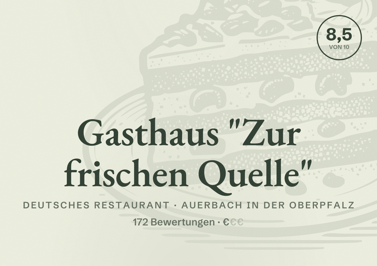Illustriertes Poster von Gasthaus "Zur frischen Quelle", Deutsches Restaurant in Auerbach in der Oberpfalz: Bewertung 8,5 von 10 aus 172 Bewertungen, Preisniveau €