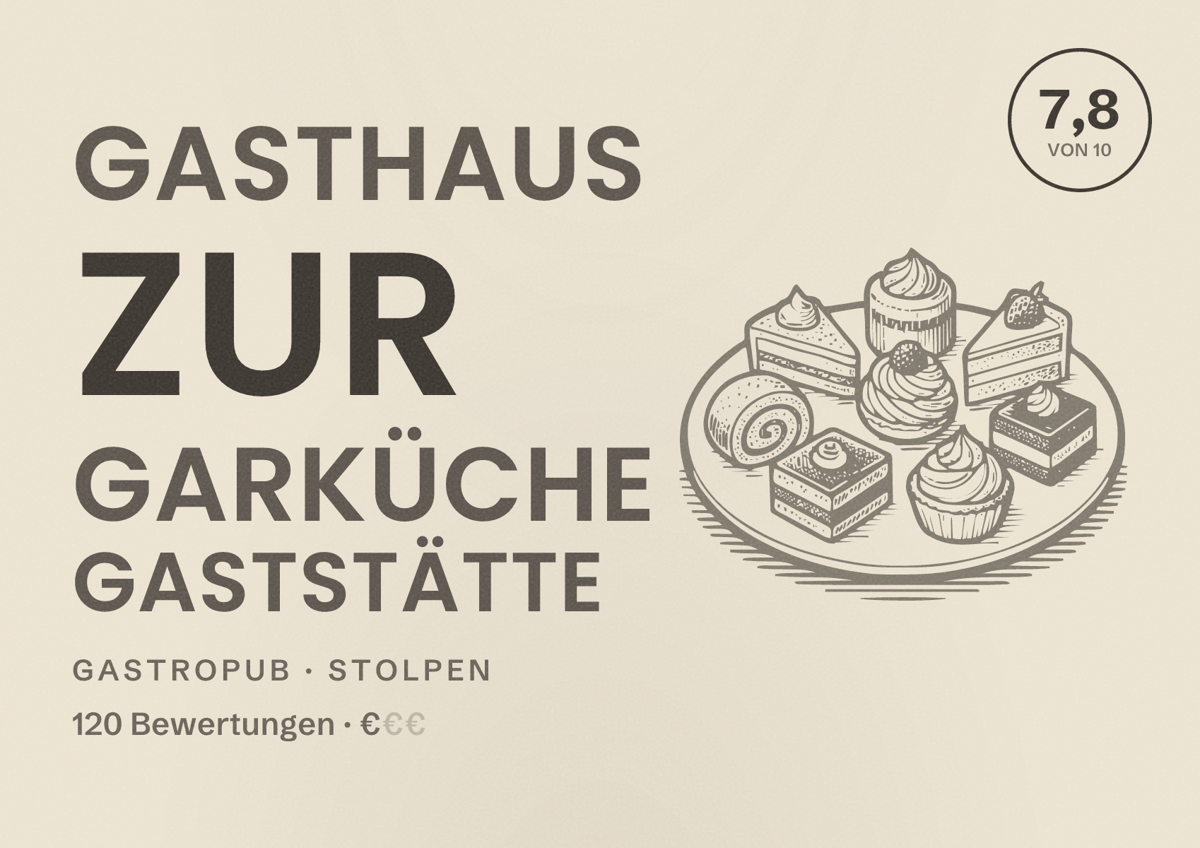 Illustriertes Poster von Gasthaus Zur Garküche Gaststätte, Gastropub in Stolpen: Bewertung 7,8 von 10 aus 120 Bewertungen, Preisniveau €