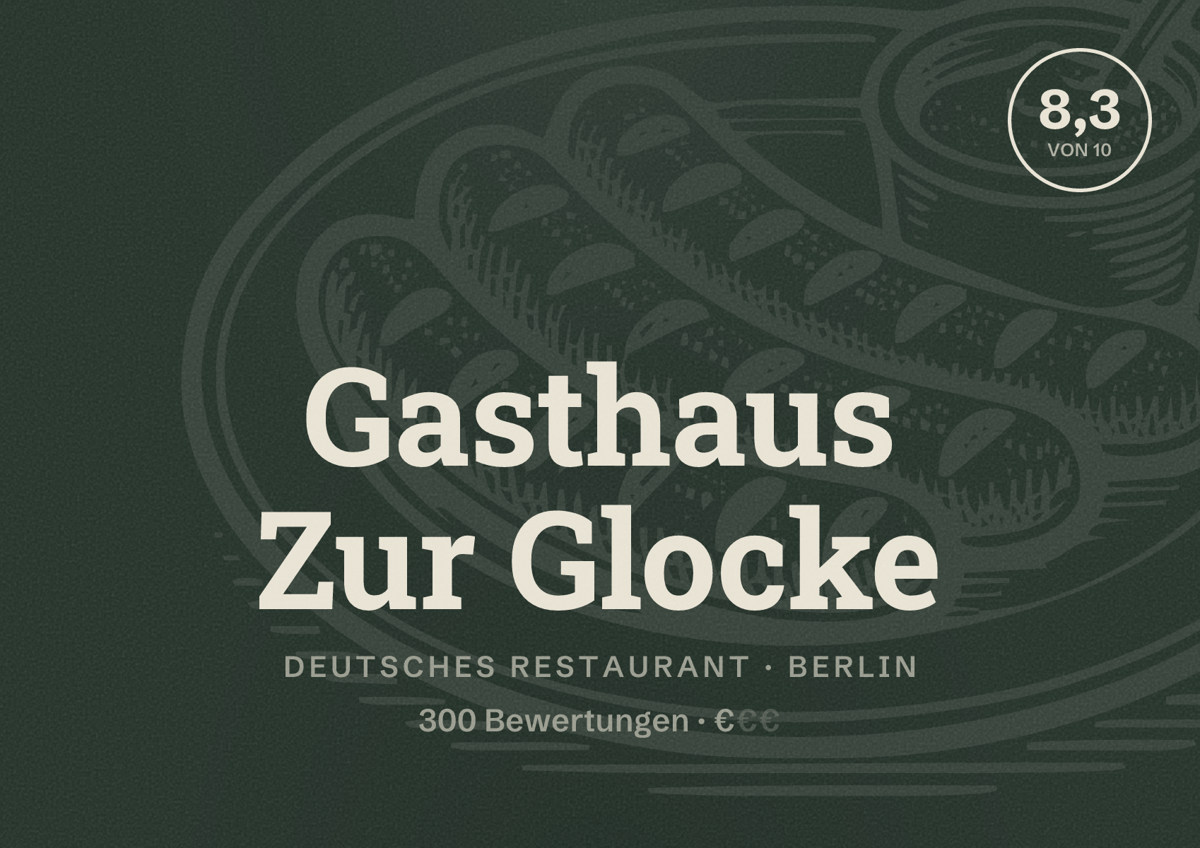 Illustriertes Poster von Gasthaus Zur Glocke, Deutsches Restaurant in Berlin: Bewertung 8,3 von 10 aus 300 Bewertungen, Preisniveau €