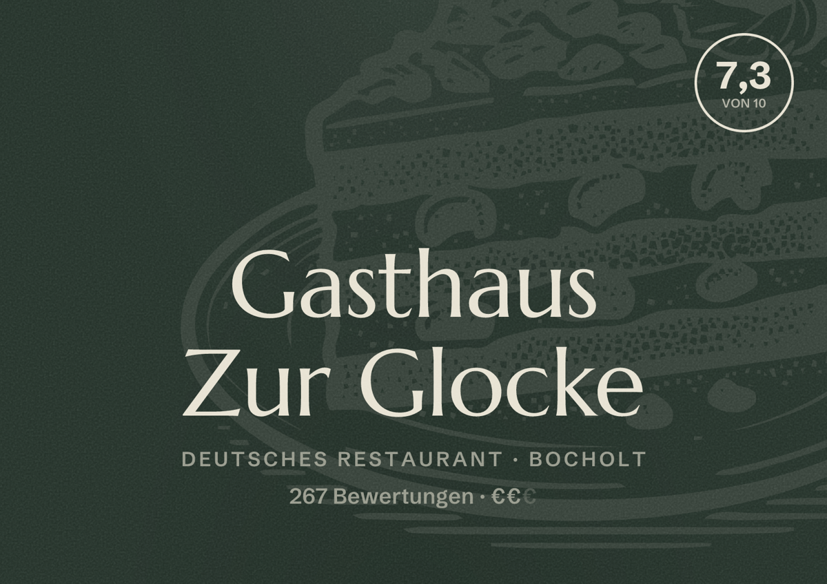 Illustriertes Poster von Gasthaus Zur Glocke, Deutsches Restaurant in Bocholt: Bewertung 7,3 von 10 aus 267 Bewertungen, Preisniveau €€