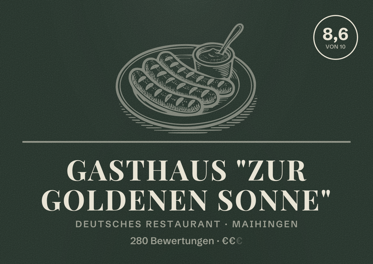 Illustriertes Poster von Gasthaus "Zur Goldenen Sonne", Deutsches Restaurant in Maihingen: Bewertung 8,6 von 10 aus 280 Bewertungen, Preisniveau €€