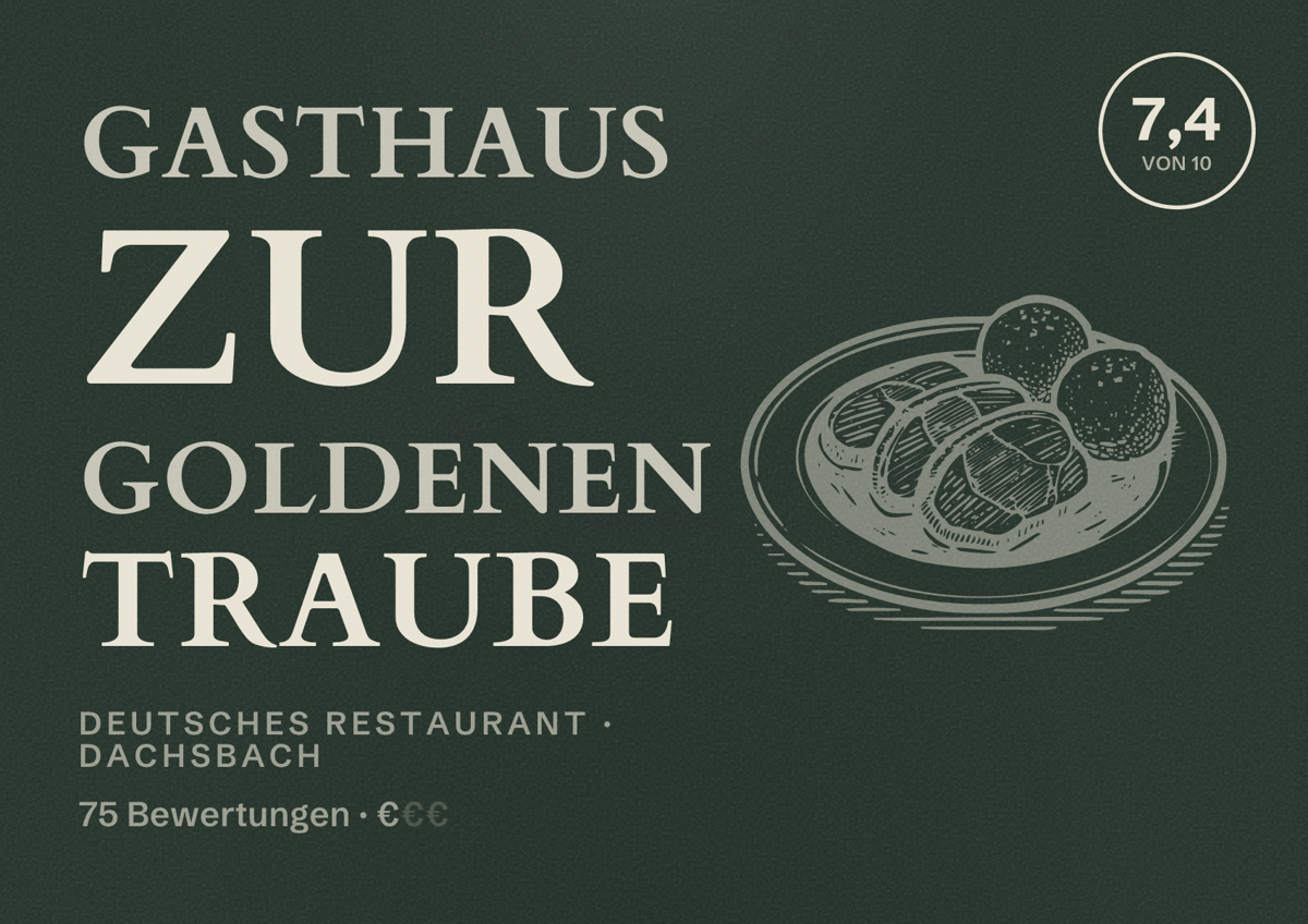 Illustriertes Poster von Gasthaus zur Goldenen Traube, Deutsches Restaurant in Dachsbach: Bewertung 7,4 von 10 aus 75 Bewertungen, Preisniveau €