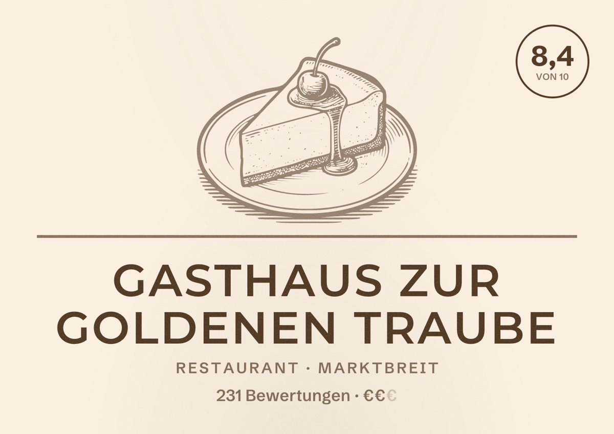 Illustriertes Poster von Gasthaus Zur goldenen Traube, Restaurant in Marktbreit: Bewertung 8,4 von 10 aus 231 Bewertungen, Preisniveau €€