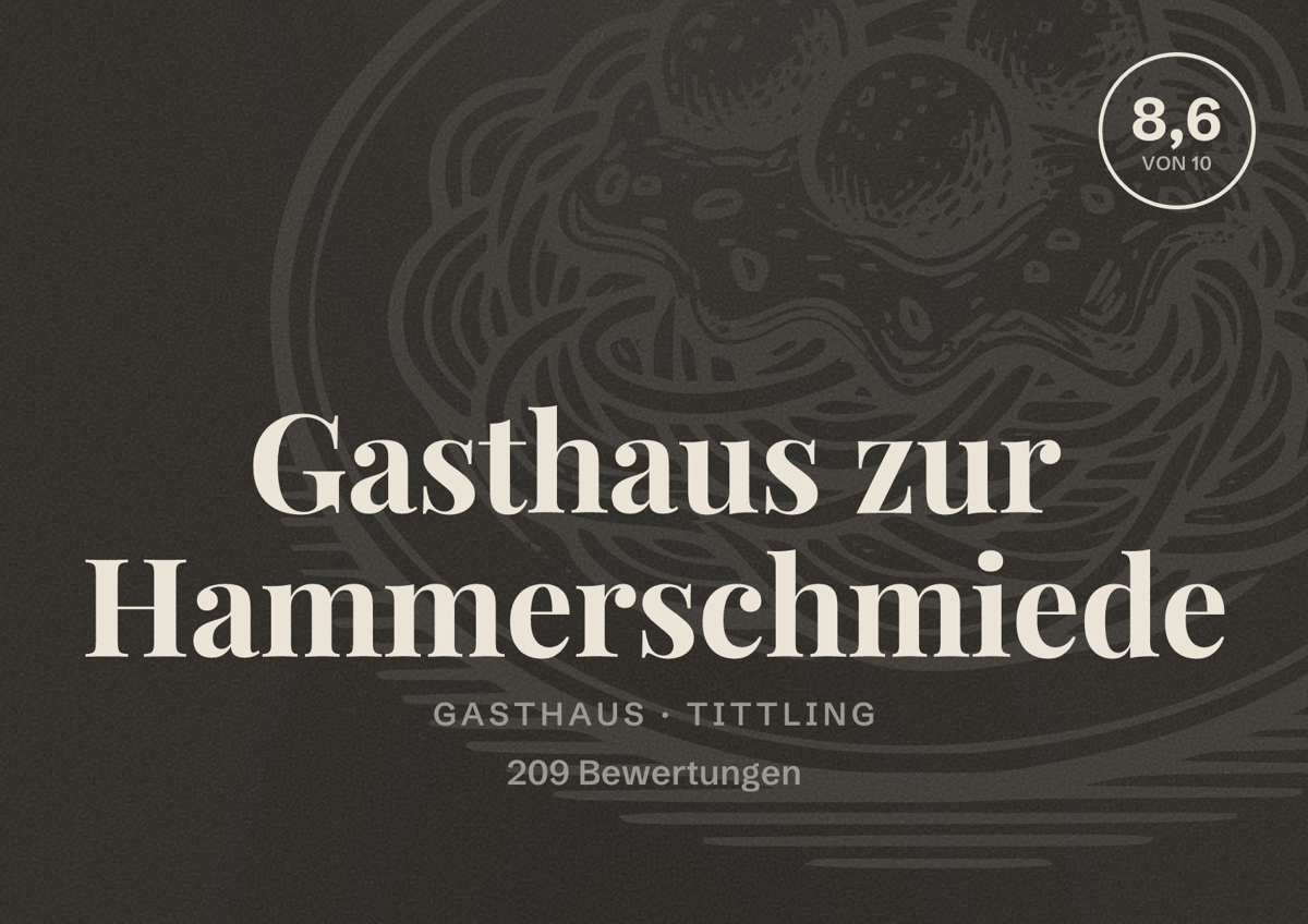Illustriertes Poster von Gasthaus zur Hammerschmiede, Gasthaus in Tittling: Bewertung 8,6 von 10 aus 209 Bewertungen