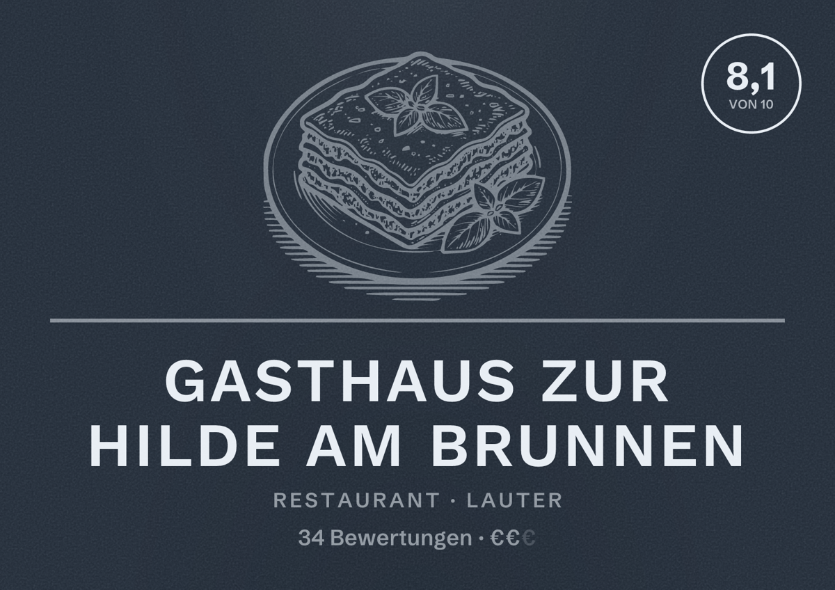 Illustriertes Poster von Gasthaus zur Hilde am Brunnen, Restaurant in Lauter: Bewertung 8,1 von 10 aus 34 Bewertungen, Preisniveau €€
