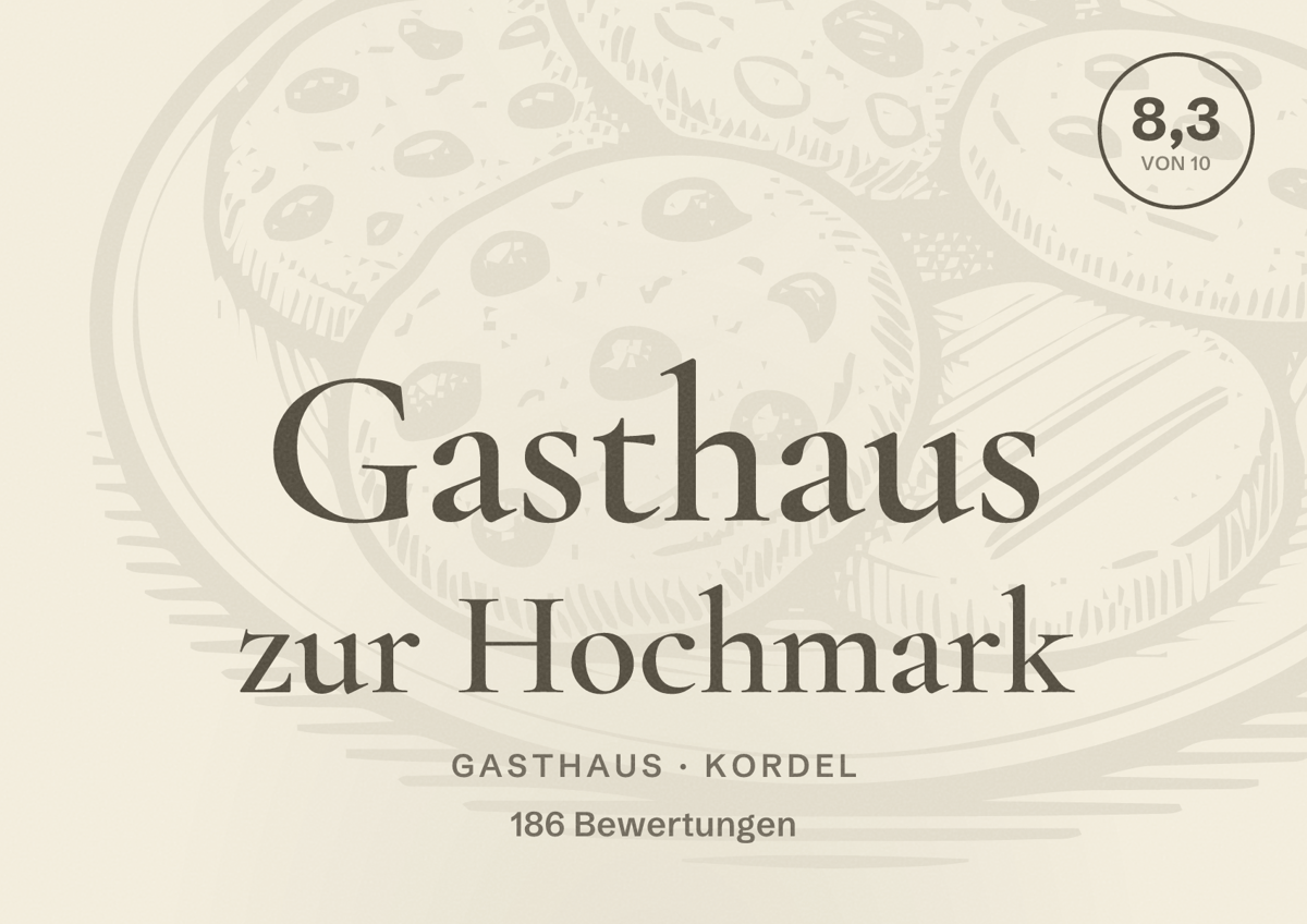 Illustriertes Poster von Gasthaus zur Hochmark, Gasthaus in Kordel: Bewertung 8,3 von 10 aus 186 Bewertungen