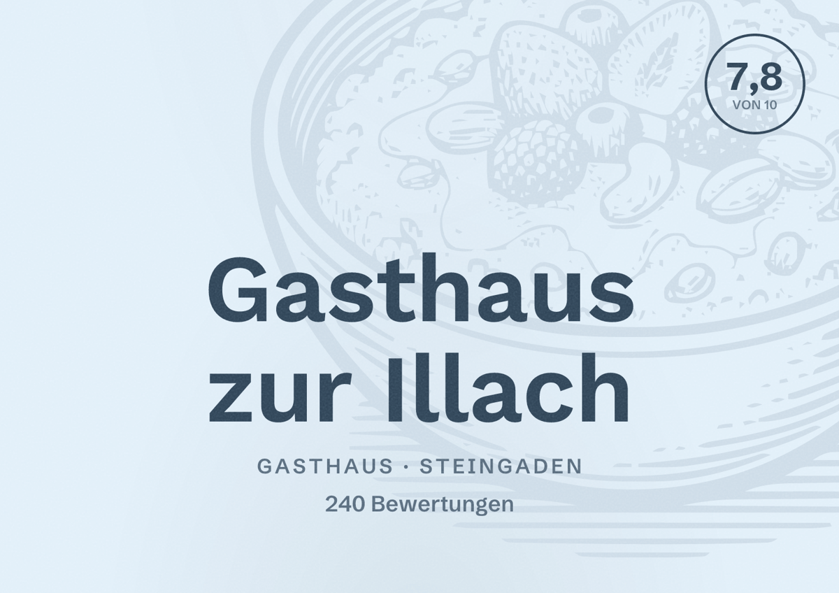 Illustriertes Poster von Gasthaus zur Illach, Gasthaus in Steingaden: Bewertung 7,8 von 10 aus 240 Bewertungen