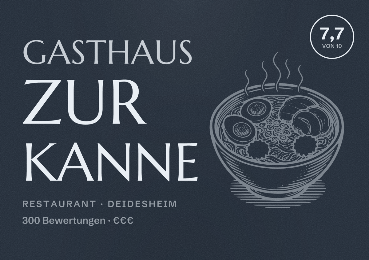 Illustriertes Poster von Gasthaus Zur Kanne, Restaurant in Deidesheim: Bewertung 7,7 von 10 aus 300 Bewertungen, Preisniveau €€€