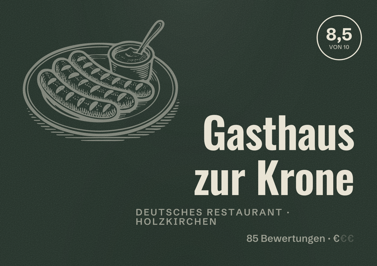 Illustriertes Poster von Gasthaus zur Krone, Deutsches Restaurant in Holzkirchen: Bewertung 8,5 von 10 aus 85 Bewertungen, Preisniveau €