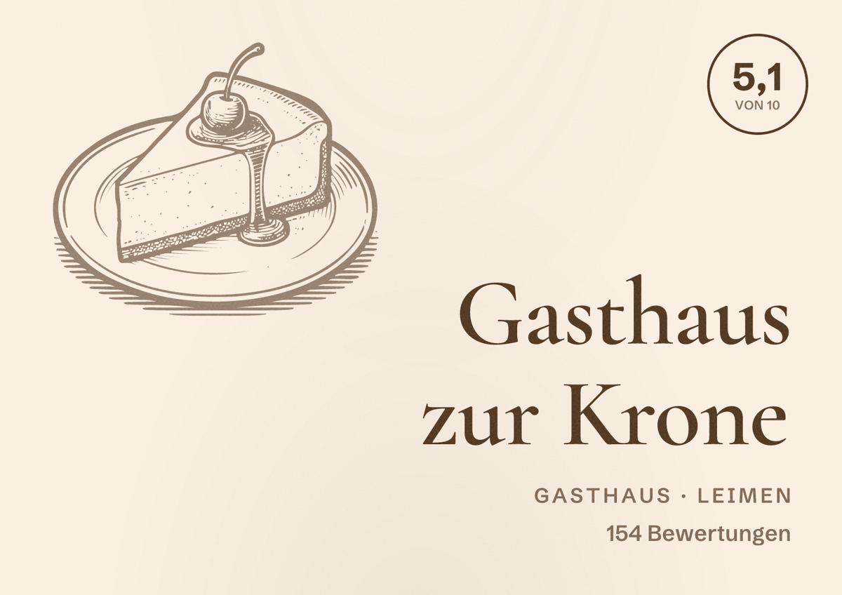Illustriertes Poster von Gasthaus zur Krone, Gasthaus in Leimen: Bewertung 5,1 von 10 aus 154 Bewertungen