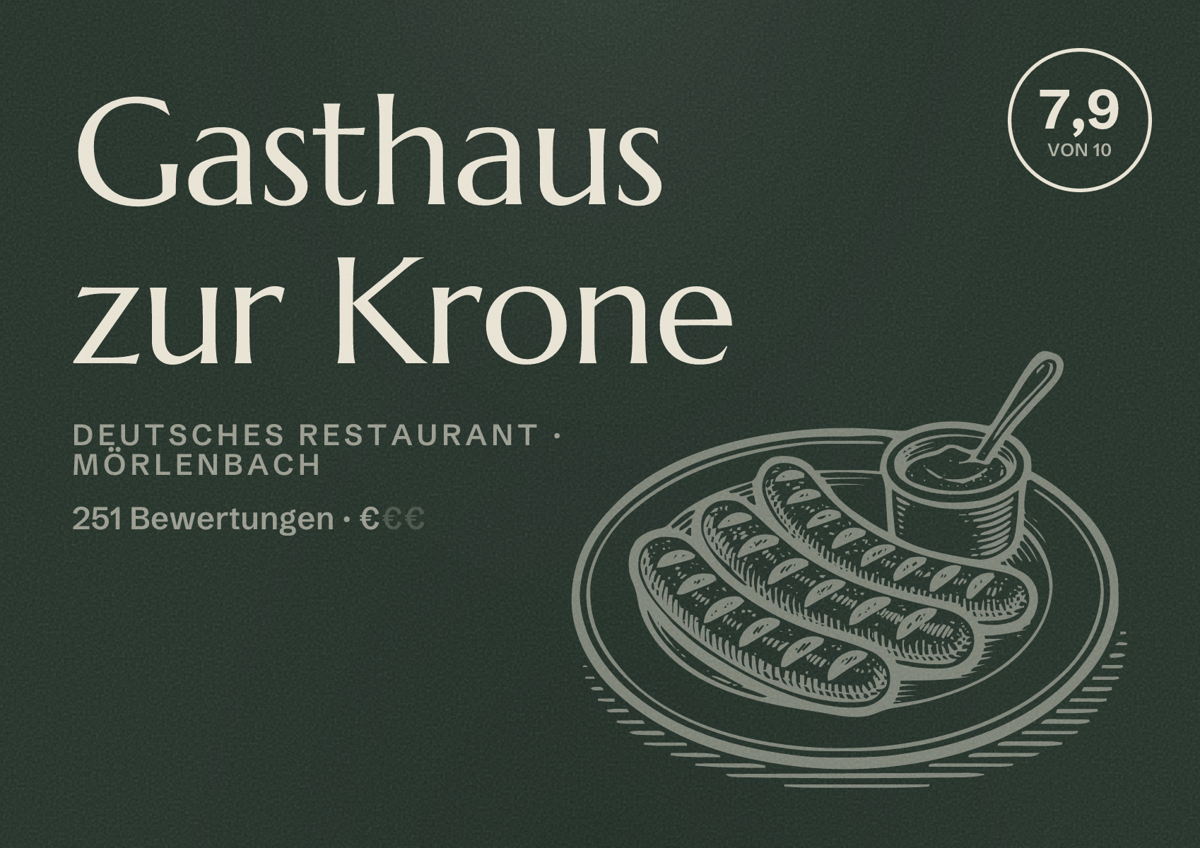 Illustriertes Poster von Gasthaus zur Krone, Deutsches Restaurant in Mörlenbach: Bewertung 7,9 von 10 aus 251 Bewertungen, Preisniveau €