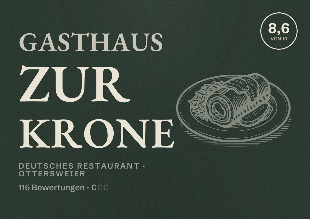 Illustriertes Poster von Gasthaus zur Krone, Deutsches Restaurant in Ottersweier: Bewertung 8,6 von 10 aus 115 Bewertungen, Preisniveau €