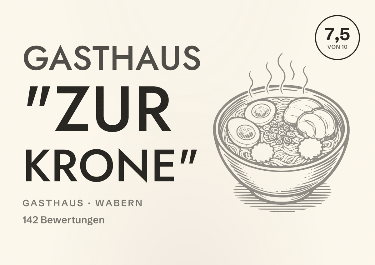 Illustriertes Poster von Gasthaus "Zur Krone", Gasthaus in Wabern: Bewertung 7,5 von 10 aus 142 Bewertungen