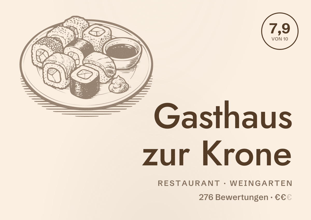 Illustriertes Poster von Gasthaus zur Krone, Restaurant in Weingarten: Bewertung 7,9 von 10 aus 276 Bewertungen, Preisniveau €€