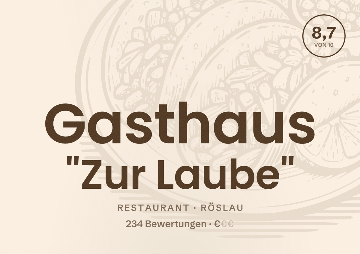 Illustriertes Poster von Gasthaus "Zur Laube", Restaurant in Röslau: Bewertung 8,7 von 10 aus 234 Bewertungen, Preisniveau €