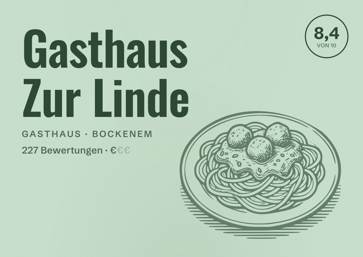 Illustriertes Poster von Gasthaus Zur Linde, Gasthaus in Bockenem: Bewertung 8,4 von 10 aus 227 Bewertungen, Preisniveau €