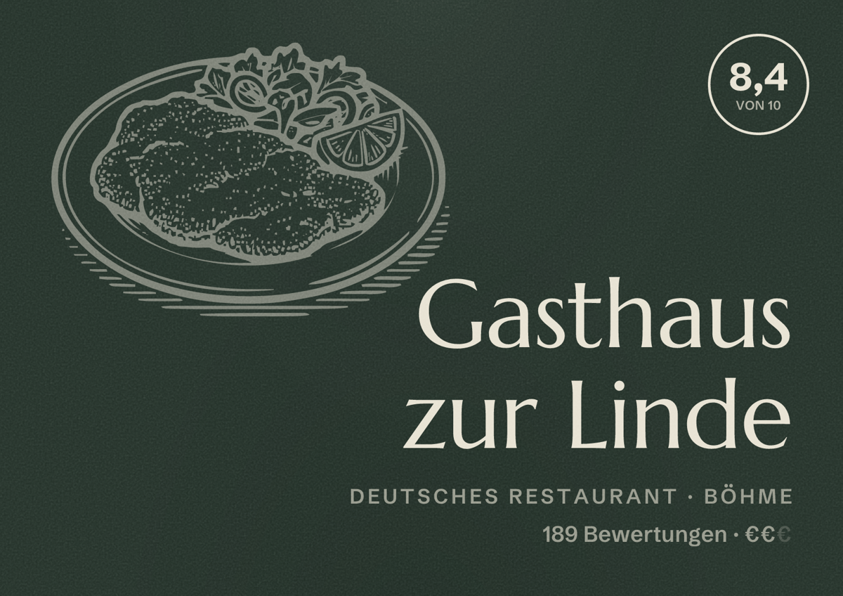 Illustriertes Poster von Gasthaus zur Linde, Deutsches Restaurant in Böhme: Bewertung 8,4 von 10 aus 189 Bewertungen, Preisniveau €€