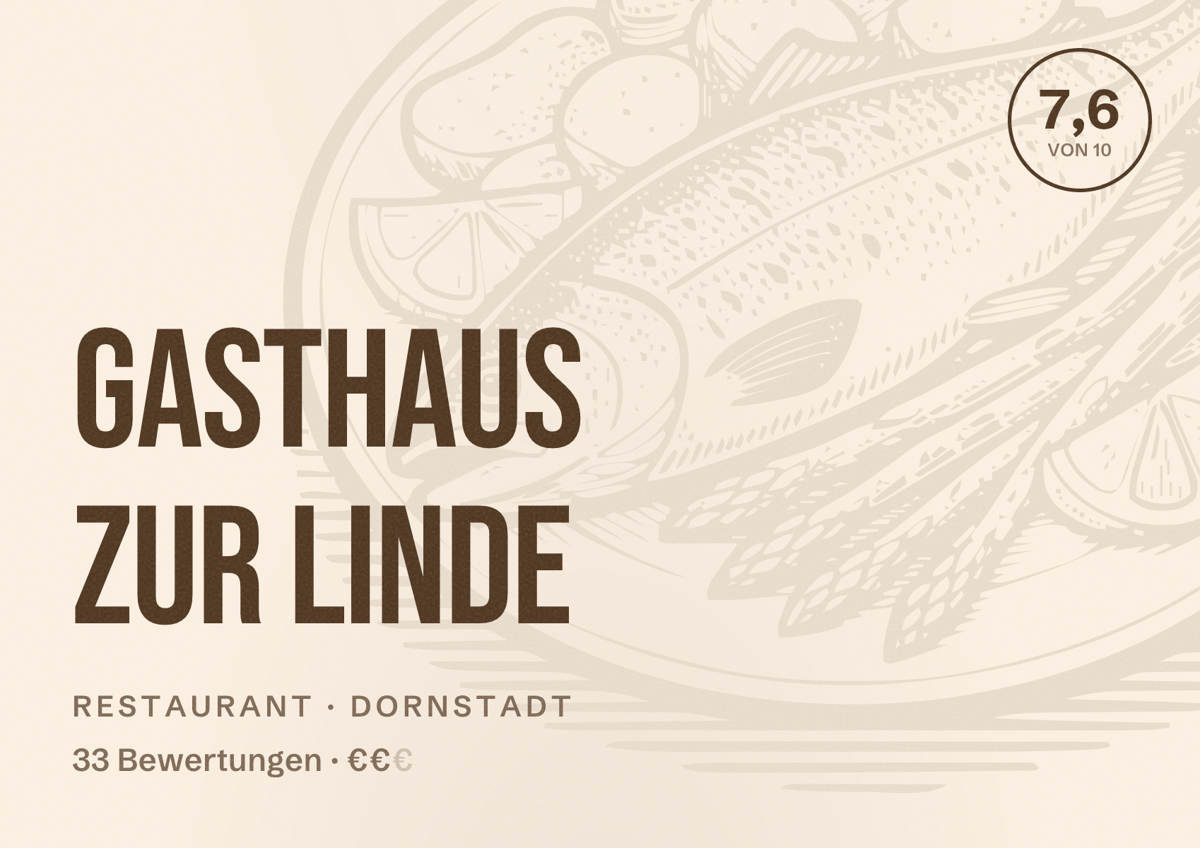 Illustriertes Poster von Gasthaus zur Linde, Restaurant in Dornstadt: Bewertung 7,6 von 10 aus 33 Bewertungen, Preisniveau €€