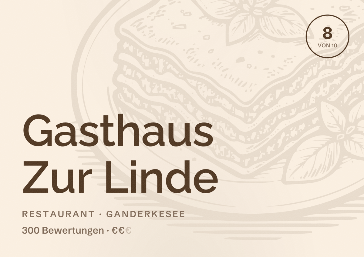 Illustriertes Poster von Gasthaus Zur Linde, Restaurant in Ganderkesee: Bewertung 8 von 10 aus 300 Bewertungen, Preisniveau €€