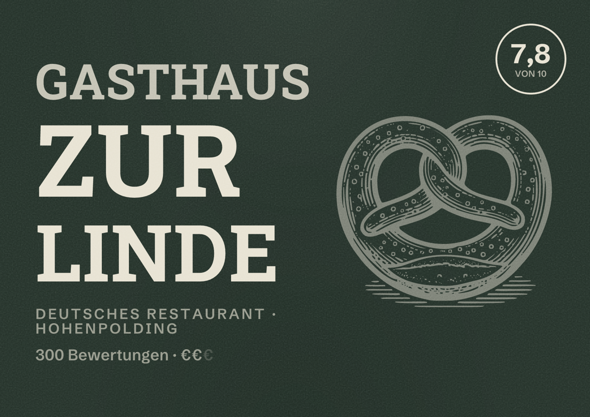 Illustriertes Poster von Gasthaus zur Linde, Deutsches Restaurant in Hohenpolding: Bewertung 7,8 von 10 aus 300 Bewertungen, Preisniveau €€