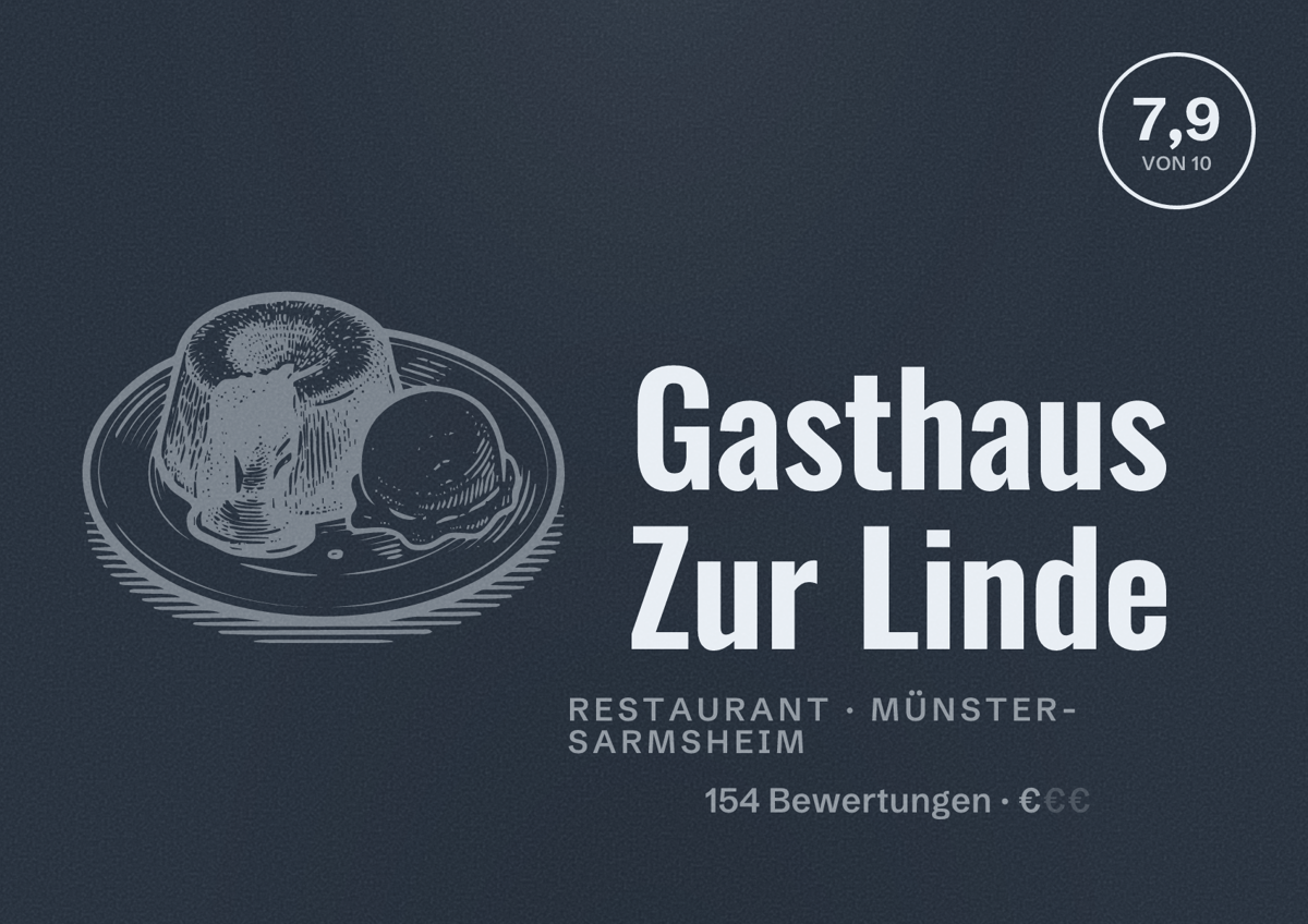 Illustriertes Poster von Gasthaus Zur Linde, Restaurant in Münster-Sarmsheim: Bewertung 7,9 von 10 aus 154 Bewertungen, Preisniveau €