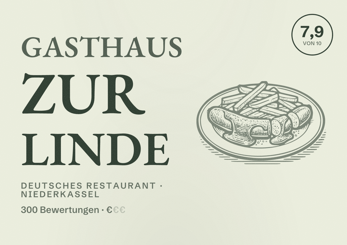 Illustriertes Poster von Gasthaus Zur Linde, Deutsches Restaurant in Niederkassel: Bewertung 7,9 von 10 aus 300 Bewertungen, Preisniveau €
