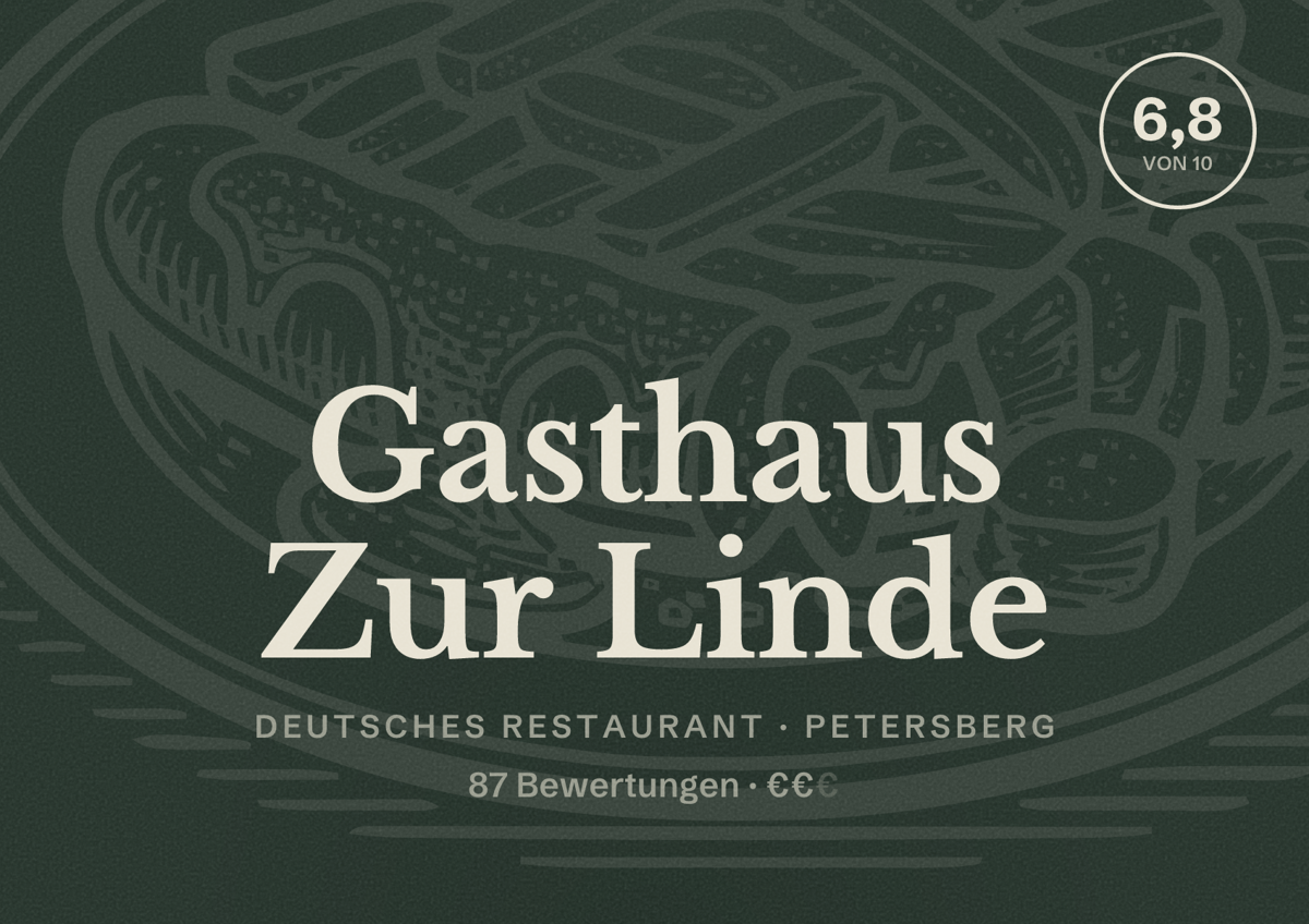 Illustriertes Poster von Gasthaus Zur Linde, Deutsches Restaurant in Petersberg: Bewertung 6,8 von 10 aus 87 Bewertungen, Preisniveau €€
