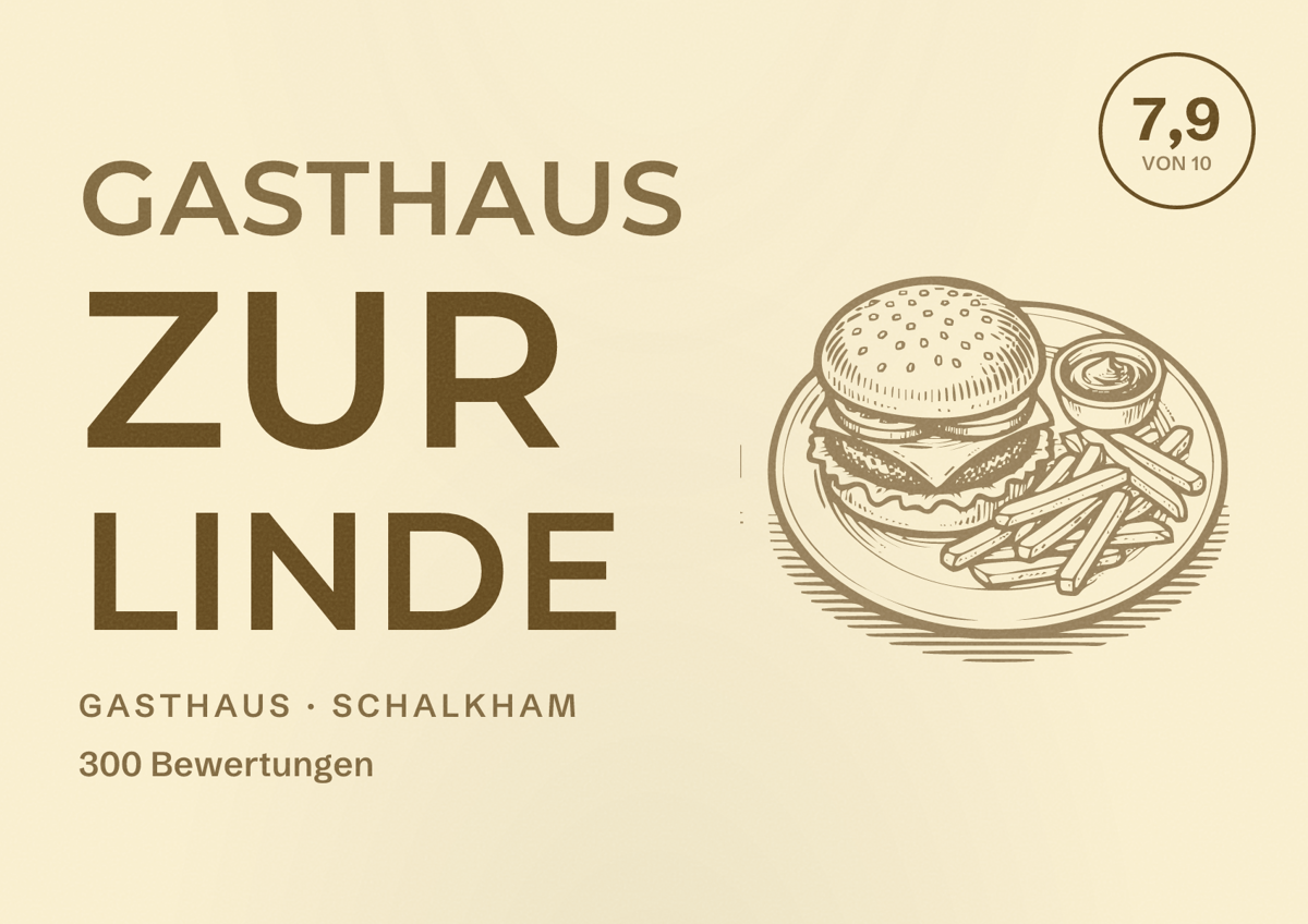 Illustriertes Poster von Gasthaus Zur Linde, Gasthaus in Schalkham: Bewertung 7,9 von 10 aus 300 Bewertungen