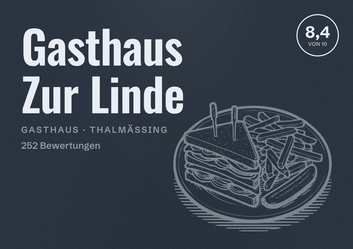 Illustriertes Poster von Gasthaus Zur Linde, Gasthaus in Thalmässing: Bewertung 8,4 von 10 aus 252 Bewertungen