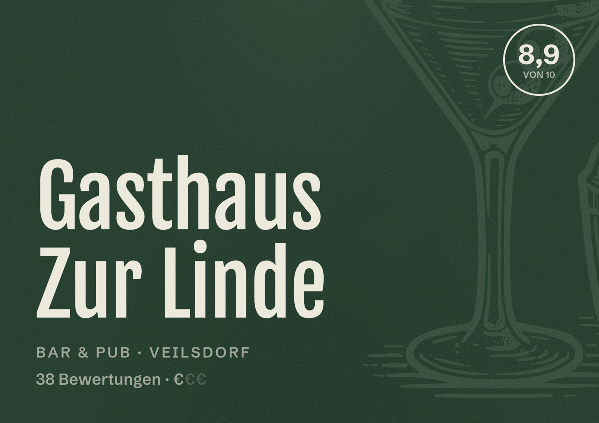 Illustriertes Poster von Gasthaus Zur Linde, Bar & Pub in Veilsdorf: Bewertung 8,9 von 10 aus 38 Bewertungen, Preisniveau €