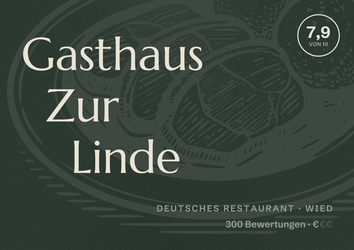 Illustriertes Poster von Gasthaus Zur Linde, Deutsches Restaurant in Wied: Bewertung 7,9 von 10 aus 300 Bewertungen, Preisniveau €