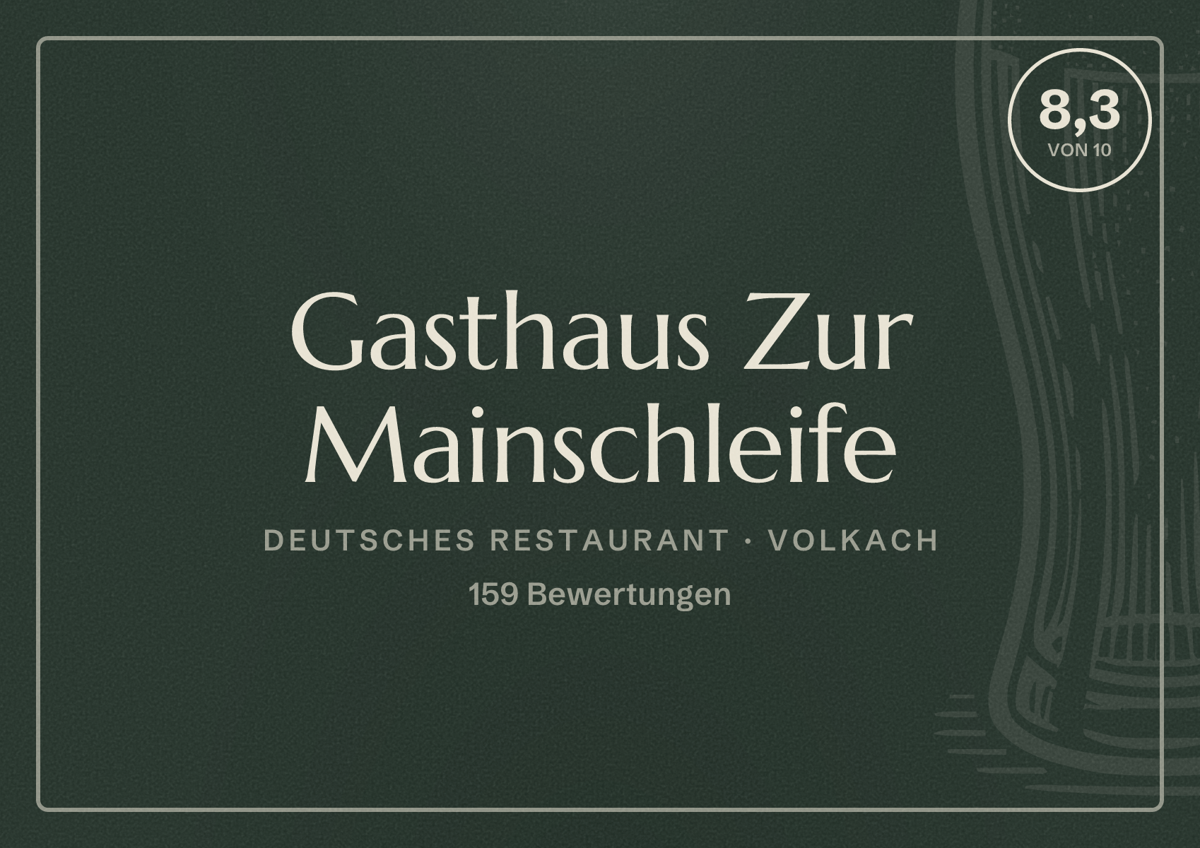 Illustriertes Poster von Gasthaus Zur Mainschleife, Deutsches Restaurant in Volkach: Bewertung 8,3 von 10 aus 159 Bewertungen