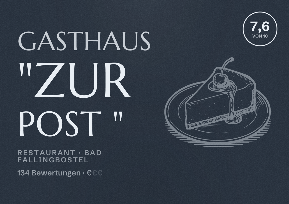 Illustriertes Poster von Gasthaus "Zur Post ", Restaurant in Bad Fallingbostel: Bewertung 7,6 von 10 aus 134 Bewertungen, Preisniveau €