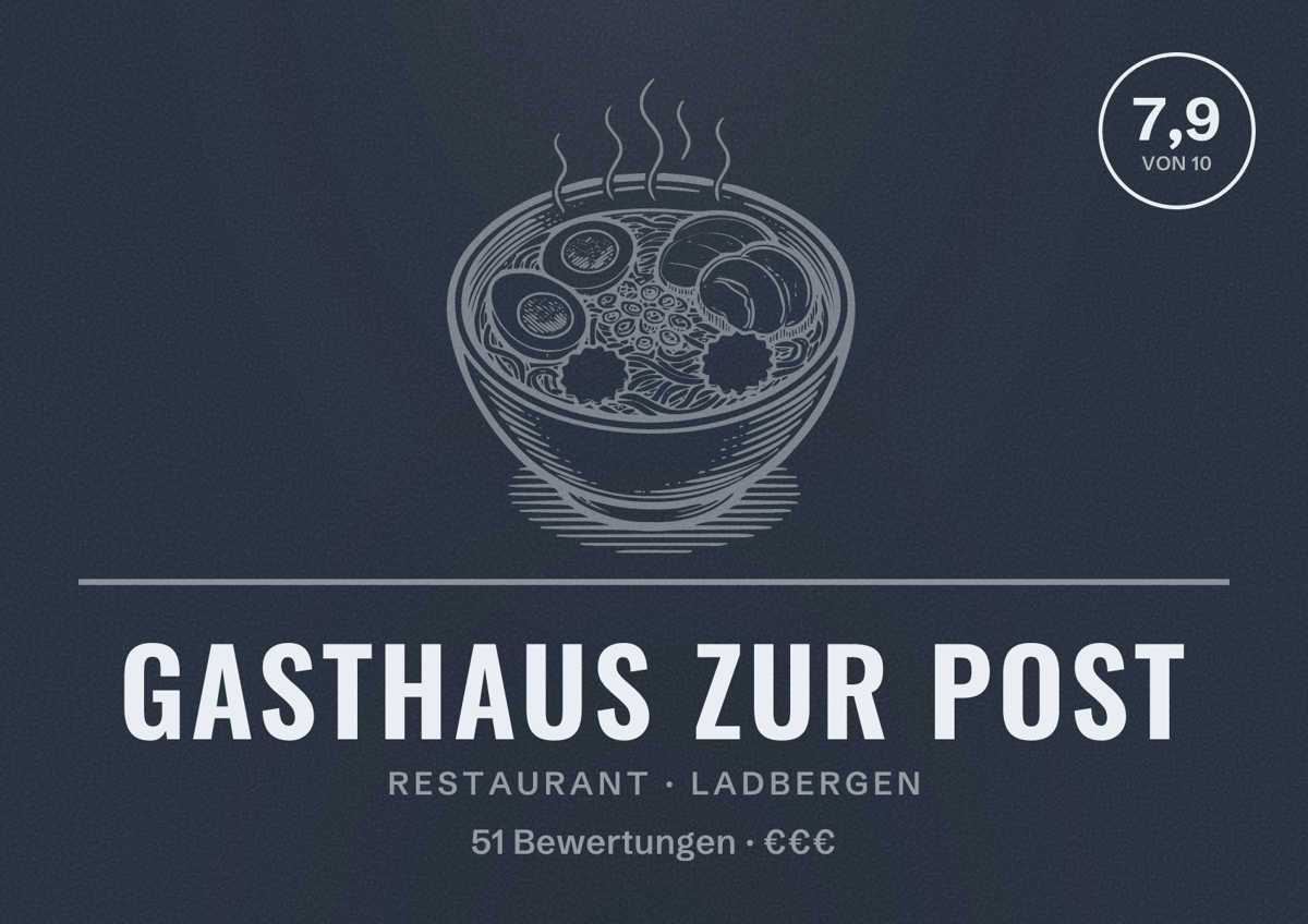 Illustriertes Poster von Gasthaus zur Post, Restaurant in Ladbergen: Bewertung 7,9 von 10 aus 51 Bewertungen, Preisniveau €€€