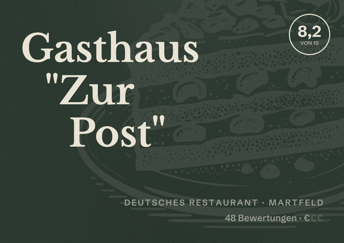 Illustriertes Poster von Gasthaus "Zur Post", Deutsches Restaurant in Martfeld: Bewertung 8,2 von 10 aus 48 Bewertungen, Preisniveau €