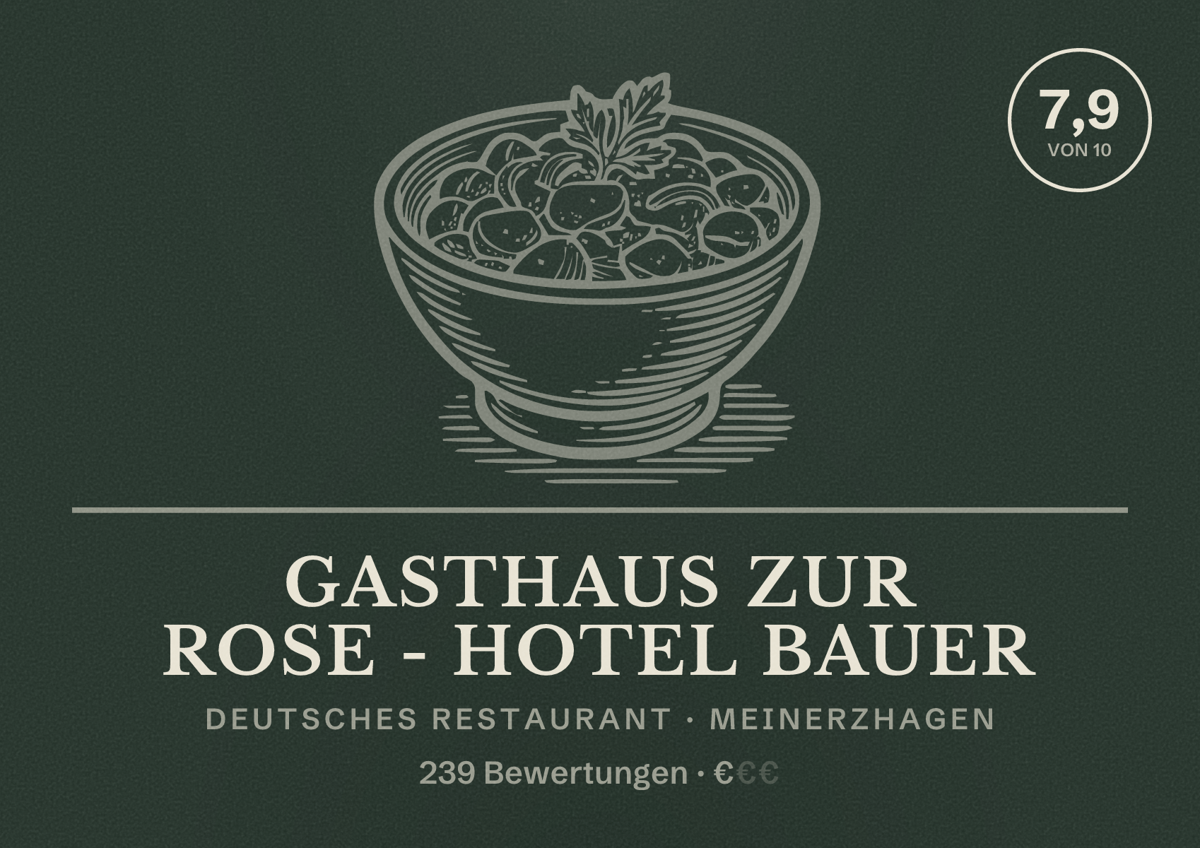 Illustriertes Poster von Gasthaus zur Rose - Hotel Bauer, Deutsches Restaurant in Meinerzhagen: Bewertung 7,9 von 10 aus 239 Bewertungen, Preisniveau €