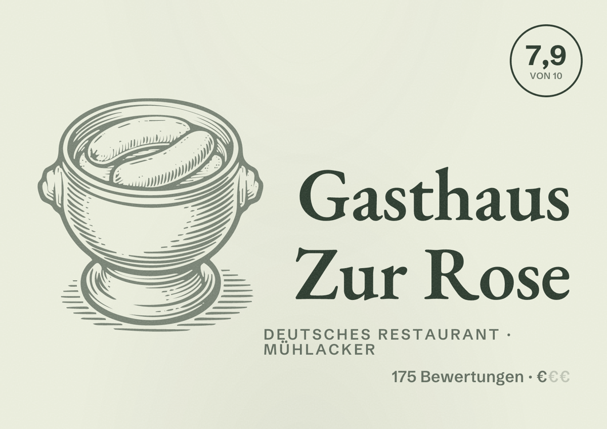 Illustriertes Poster von Gasthaus Zur Rose, Deutsches Restaurant in Mühlacker: Bewertung 7,9 von 10 aus 175 Bewertungen, Preisniveau €