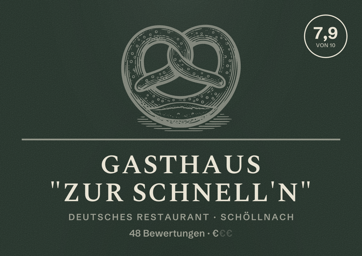 Illustriertes Poster von Gasthaus "Zur Schnell'n", Deutsches Restaurant in Schöllnach: Bewertung 7,9 von 10 aus 48 Bewertungen, Preisniveau €