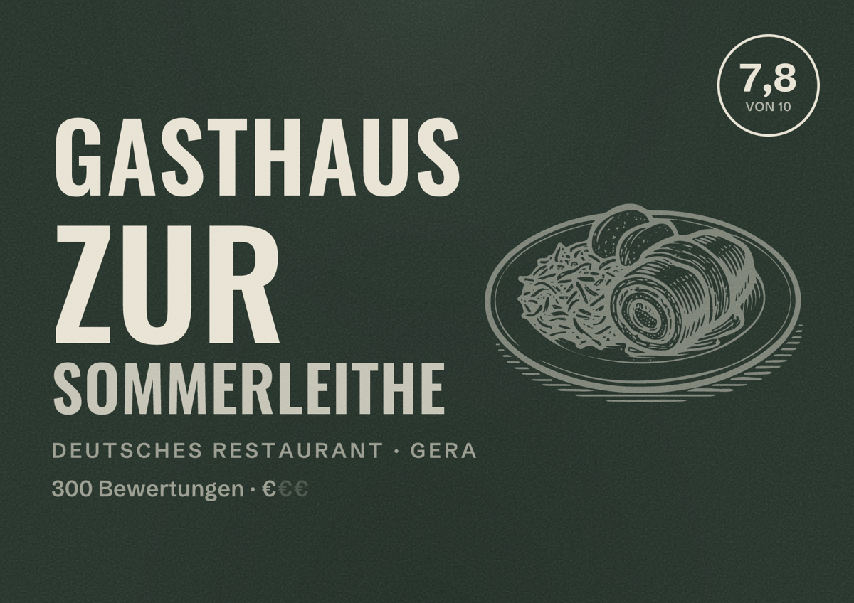 Illustriertes Poster von Gasthaus Zur Sommerleithe, Deutsches Restaurant in Gera: Bewertung 7,8 von 10 aus 300 Bewertungen, Preisniveau €