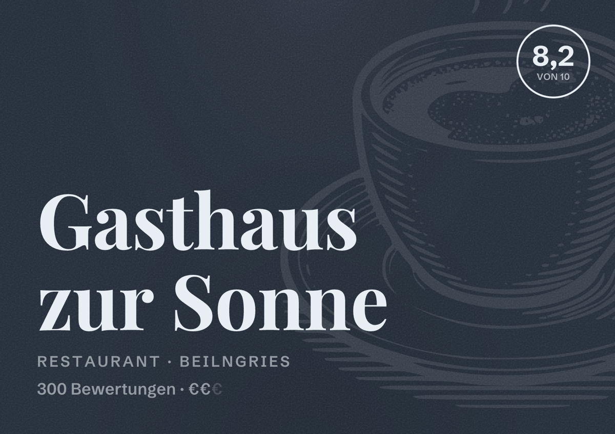Illustriertes Poster von Gasthaus zur Sonne, Restaurant in Beilngries: Bewertung 8,2 von 10 aus 300 Bewertungen, Preisniveau €€