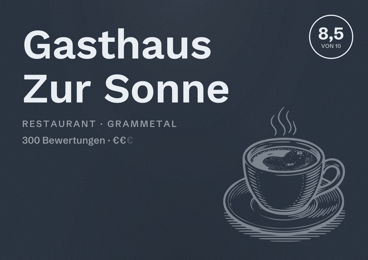 Illustriertes Poster von Gasthaus Zur Sonne, Restaurant in Grammetal: Bewertung 8,5 von 10 aus 300 Bewertungen, Preisniveau €€