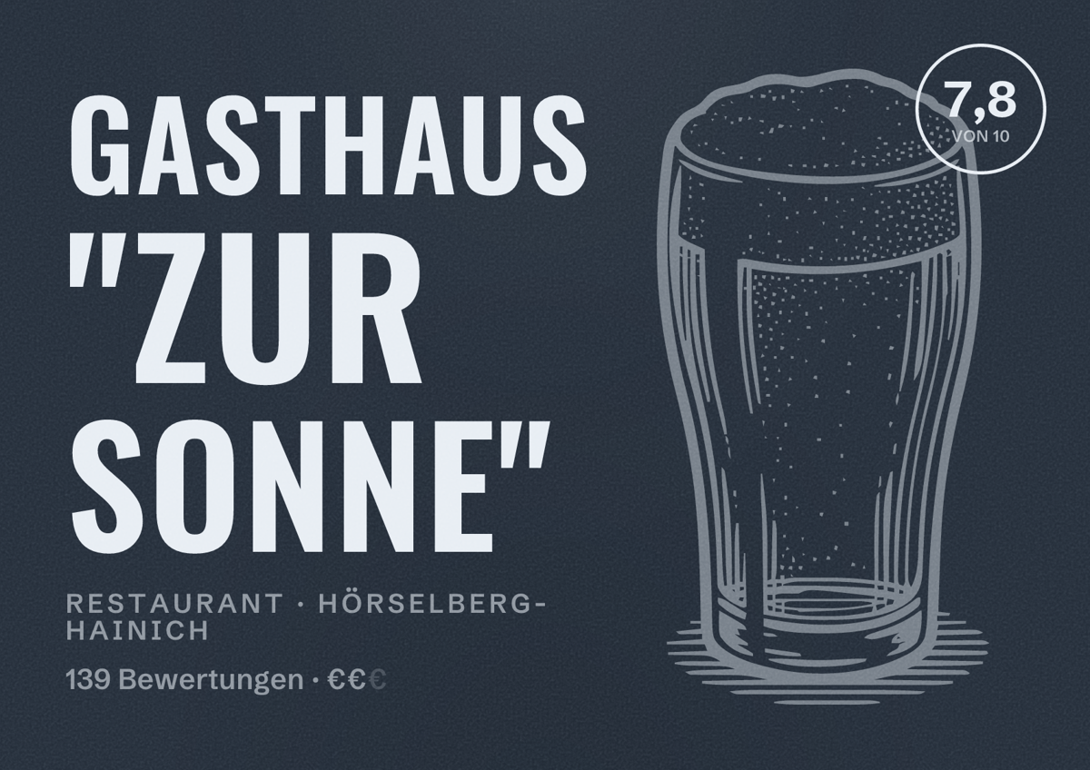 Illustriertes Poster von Gasthaus "Zur Sonne", Restaurant in Hörselberg-Hainich: Bewertung 7,8 von 10 aus 139 Bewertungen, Preisniveau €€