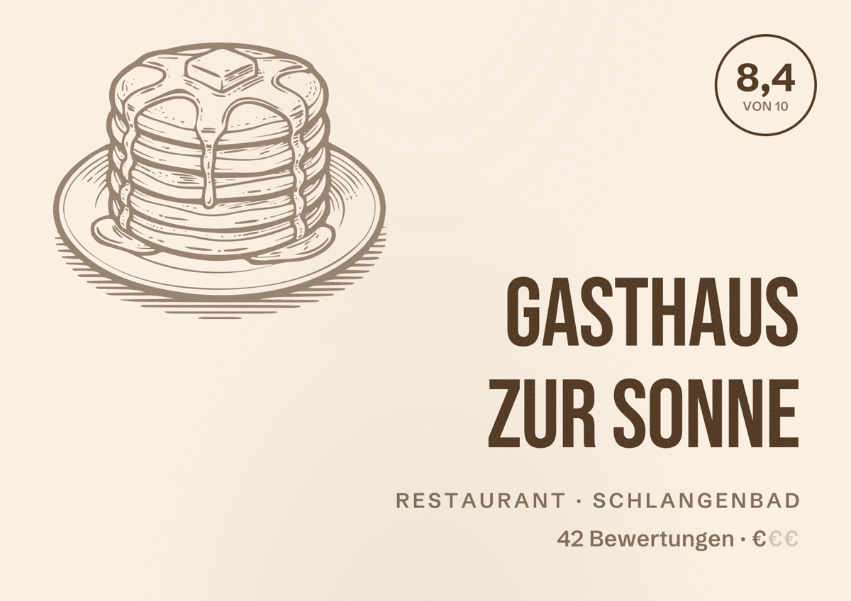 Illustriertes Poster von Gasthaus zur Sonne, Restaurant in Schlangenbad: Bewertung 8,4 von 10 aus 42 Bewertungen, Preisniveau €