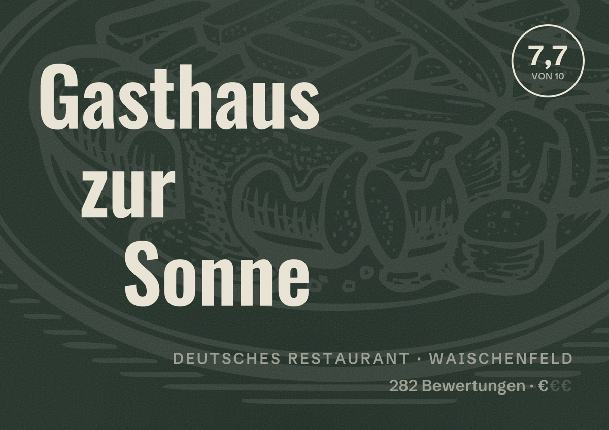 Illustriertes Poster von Gasthaus zur Sonne, Deutsches Restaurant in Waischenfeld: Bewertung 7,7 von 10 aus 282 Bewertungen, Preisniveau €