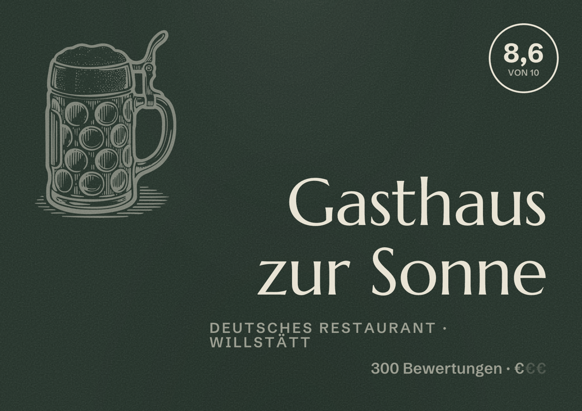 Illustriertes Poster von Gasthaus zur Sonne, Deutsches Restaurant in Willstätt: Bewertung 8,6 von 10 aus 300 Bewertungen, Preisniveau €