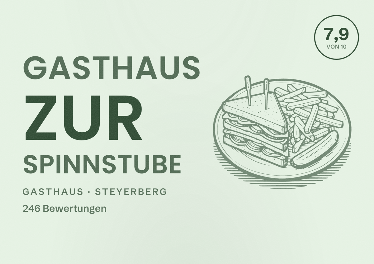 Illustriertes Poster von Gasthaus Zur Spinnstube, Gasthaus in Steyerberg: Bewertung 7,9 von 10 aus 246 Bewertungen